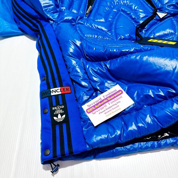 RARE Moncler x Adidas Chambery Down Jacket 3/ L Blue Quilted Side Snap NWT - Picture 10 of 16